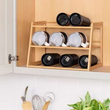 Honey-Can-Do 3-Tier Bamboo Water Bottle Organizer for Cabinet or Pantry KCH-09857 Natural