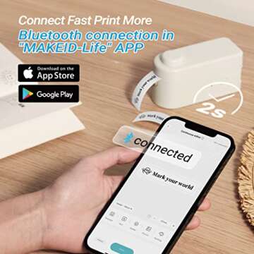 Makeid Label Maker Machine with Tape HD with 4 Tapes, Portable Bluetooth L1 Label Printer Handheld Label Printer Custom Stickers with Multiple Templates for Home Office Organization Easy to Use