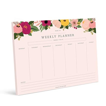 Bliss Collections Weekly Planning Pad, Desk Calendar - Pink Floral - Undated Tear-Off Sheets Notepad...