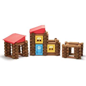 SainSmart Jr. 150 PCS Wooden Log Cabin Set Building House Toy for Toddlers, Classic Tinker Construction Kit with Colorful Wood Blocks for 3+ Years Old, Kid