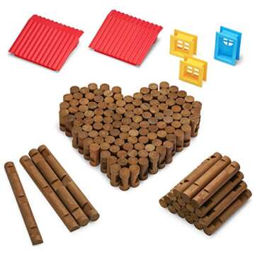 SainSmart Jr. 150 PCS Wooden Log Cabin Set Building House Toy for Toddlers, Classic Tinker Construction Kit with Colorful Wood Blocks for 3+ Years Old, Kid