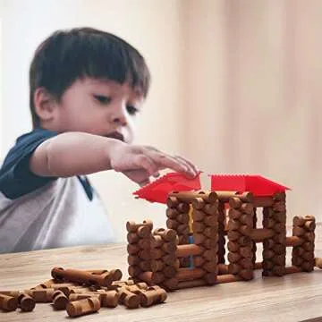 SainSmart Jr. 150 PCS Wooden Log Cabin Set Building House Toy for Toddlers, Classic Tinker Construction Kit with Colorful Wood Blocks for 3+ Years Old, Kid