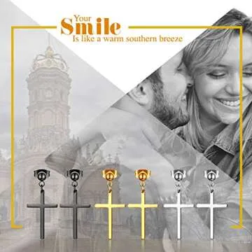 3 Pairs Stainless Steel Piercing Ball Stud Cross Dangle Earrings,Silver,Gold,Black