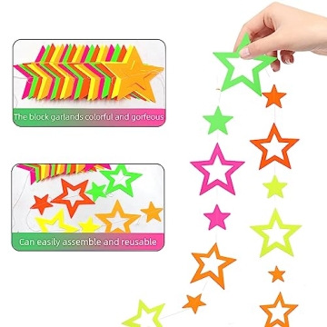 Neon Star Streamer Garland - UV Reactive Party Decor
