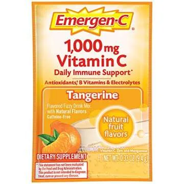 Emergen-C 1000mg Vitamin C Powder, with Antioxidants, B Vitamins and Electrolytes, Vitamin C Supplements for Immune Support, Caffeine Free Fizzy Drink Mix, Tangerine Flavor - 10 Count