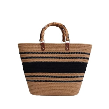 OWGSEE Straw Beach Bag, Straw Tote Bag for Women with Bamboo Handles Summer Vacation Woven Beach Bag...