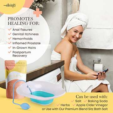 Sitz Bath for Postpartum Recovery - Use w/Salts Sitz Bath for Hemorrhoids Women, Yoni Steamer Pot, Yoni Steam Seat, Vagina Steamer, Care & Relief for Adults, Foldable, Deep Bowl, Sprayer, Drain Holes