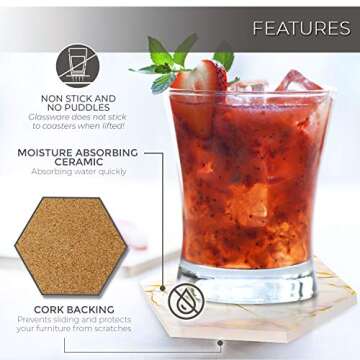 8 PC Coasters for Drinks Absorbent With Holder | Marble Design Ceramic Coaster Set | Super Absorbent...