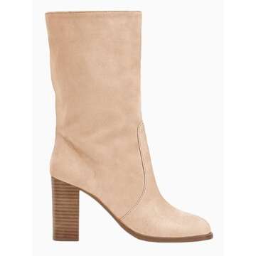 Juliet Holy Women’s Mid-calf Boots Chunky Stacked Heel Square Toe Side Zipper Slip-on Suede Winter Booties