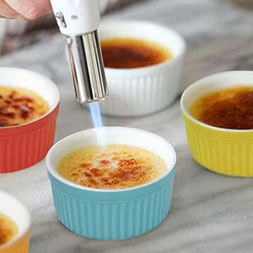 8 oz Porcelain Ramekins, SZUAH Baking Ramekins for Souffle, Creme Brulee and Ice Cream(Set of 6, Assorted Colors)