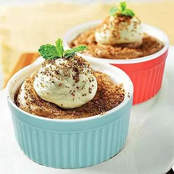 8 oz Porcelain Ramekins, SZUAH Baking Ramekins for Souffle, Creme Brulee and Ice Cream(Set of 6, Assorted Colors)