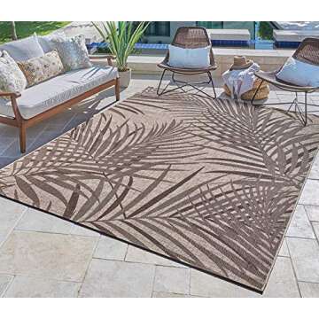 Gertmenian Indoor Outdoor Area Rug, Classic Flatweave, Washable, Stain & UV Resistant Carpet, Deck, Patio, Poolside & Mudroom, 5x7 Ft Standard, Royal Palm Leaf, Tan