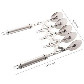 5 Wheel Pastry Cutter with Handle Stainless Steel Double cutter Adjustable Pizza Slicer Multi-Round Dough Cutter Roller (silver)