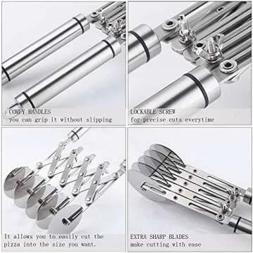 5 Wheel Pastry Cutter with Handle Stainless Steel Double cutter Adjustable Pizza Slicer Multi-Round Dough Cutter Roller (silver)