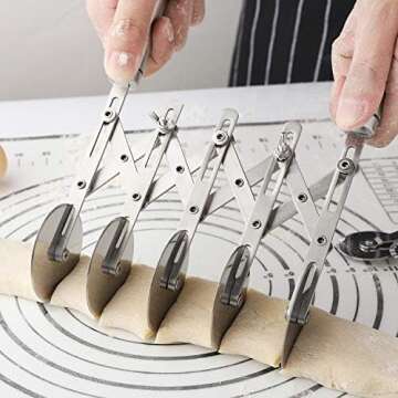 5 Wheel Pastry Cutter with Handle Stainless Steel Double cutter Adjustable Pizza Slicer Multi-Round Dough Cutter Roller (silver)