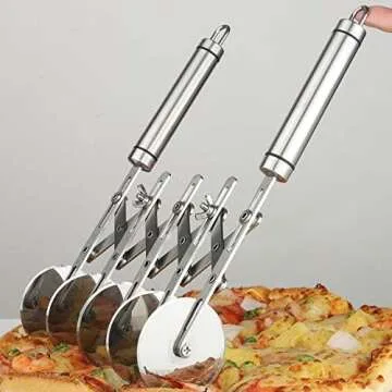 5 Wheel Pastry Cutter with Handle Stainless Steel Double cutter Adjustable Pizza Slicer Multi-Round Dough Cutter Roller (silver)