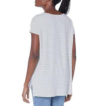 Amazon Essentials Women's Supersoft Terry Relaxed-Fit Dolman-Sleeve V-Neck Tunic (Previously Daily Ritual), White/Black, Stripe, Small