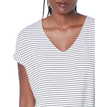 Amazon Essentials Women's Supersoft Terry Relaxed-Fit Dolman-Sleeve V-Neck Tunic (Previously Daily Ritual), White/Black, Stripe, Small