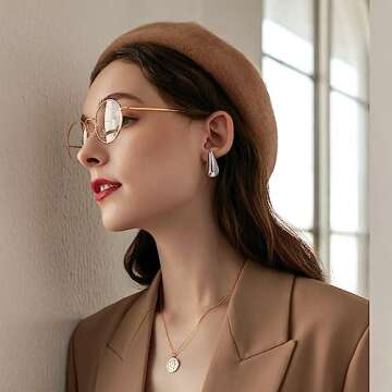 Chunky Gold Hoop Earrings for Women, Lightweight Teardrop Hoops Earrings with 18K Real Gold Plated, Hypoallergenic Earrings Waterdrop Hollow Open Jewelry for Women (Teardrop- Silver)