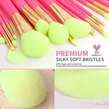 Docolor 18 Pcs Neon Pink Makeup Brushes Set - Vegan & Stylish