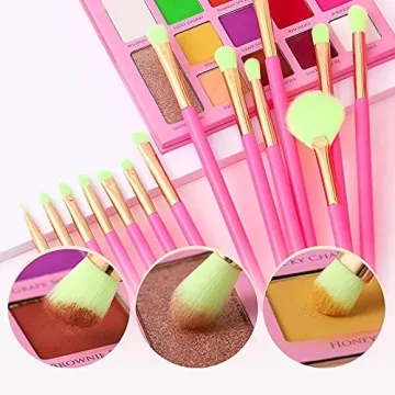 Docolor 18 Pcs Neon Pink Makeup Brushes Set - Vegan & Stylish