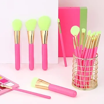 Docolor 18 Pcs Neon Pink Makeup Brushes Set - Vegan & Stylish