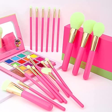 Docolor 18 Pcs Neon Pink Makeup Brushes Set - Vegan & Stylish