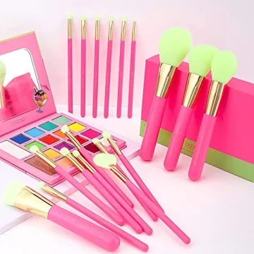 Docolor 18 Pcs Neon Pink Makeup Brushes Set - Vegan & Stylish