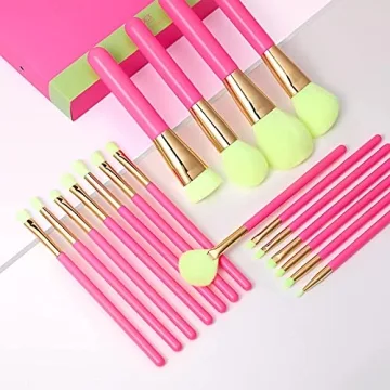 Docolor 18 Pcs Neon Pink Makeup Brushes Set - Vegan & Stylish