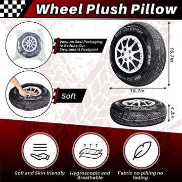 Meooeck 2 Pcs 15.7 Inch 3D Simulation Wheel Plush Pillow Car Tire Big Soft Chunky Tire Pillow Wheel Sofa Seat Toy for Boys Funny Bedroom Decor Race Car Party Gift(15.7 Inch)