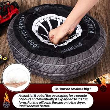 Meooeck 2 Pcs 15.7 Inch 3D Simulation Wheel Plush Pillow Car Tire Big Soft Chunky Tire Pillow Wheel Sofa Seat Toy for Boys Funny Bedroom Decor Race Car Party Gift(15.7 Inch)