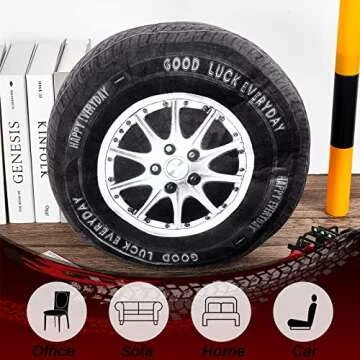 Meooeck 2 Pcs 15.7 Inch 3D Simulation Wheel Plush Pillow Car Tire Big Soft Chunky Tire Pillow Wheel Sofa Seat Toy for Boys Funny Bedroom Decor Race Car Party Gift(15.7 Inch)