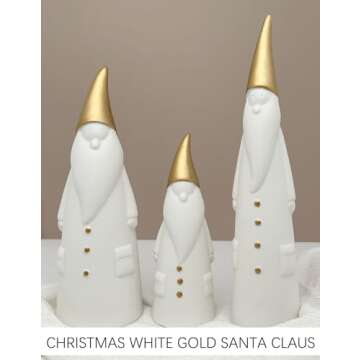 Christmas Gnome Santa Claus Statue Figurine, Decorative Ceramic Santa Clause Christmas Xmas Ornament Home Decor Accents Collectible Santas Figurine Sculpture, Winter Table Mantel Fireplace Ornament