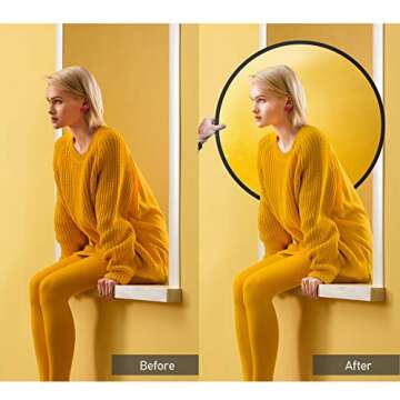 LimoStudio 32 inch [5 Color in 1] Round Photo Lighting Reflector, Pop Up Disc Reflector Kit, White/Black/Silver/Gold/Translucent, with Studio Light Stand, Super Clamp Mount Bracket, AGG2914