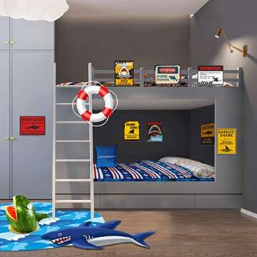 Hebayy 10 Designs Shark Zone Party Wall Decorations Signs for Ocean Theme Birthday Party Supplies in Horizontal and Vertical Design (Each Measures 6” X 7.9”)