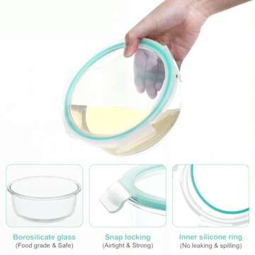 BAYZZ Glass Food Storage Containers Set, Airtight 24 Pieces Glass Meal Prep Containers with Lids, Microwave, Oven, Freezer and Dishwasher Friendly, Green