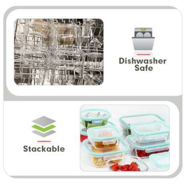 BAYZZ Glass Food Storage Containers Set, Airtight 24 Pieces Glass Meal Prep Containers with Lids, Microwave, Oven, Freezer and Dishwasher Friendly, Green