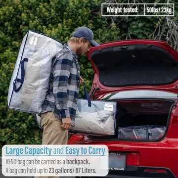 VENO 8 Pack Moving Bags w/Backpack Straps, Moving Boxes & Storage Bins Alternative, Packing Supplies, Camping Accessories Totes for Storage, Dorm Room Essentials Storage Bags (Clear, 8 Pack)