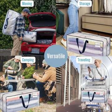 VENO 8 Pack Moving Bags w/Backpack Straps, Moving Boxes & Storage Bins Alternative, Packing Supplies, Camping Accessories Totes for Storage, Dorm Room Essentials Storage Bags (Clear, 8 Pack)