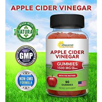 aSquared Nutrition Apple Cider Vinegar Gummies - 1500mg with The Mother - 90 ACV Gummies w/Vitamin B6 & B12, Folic Acid - Vegan Gummy Supplement Alternative to Capsules Pills & Drink
