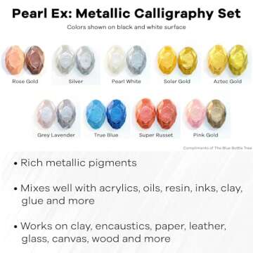 Jacquard Pearl Ex Pigment Powder Metallic Calligraphy Set 3 Gram Jars - Loose Mica Powder for Epoxy ...