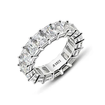 AIUNOISHI 6.7mm Sterling Silver Radiant Cut Eternity Band