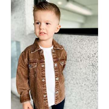 GOOCHEER Toddler Kids Baby Boy Girl Denim Jacket Long Sleeve Button Down Jean Jacket Unisex Fall Spring Coat Outerwear (Vintage Brown, 2-3 Years)