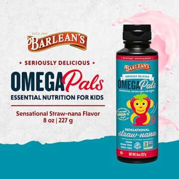 Barlean's Omega Pals Omega 3 for Kids, Yummy Straw-Nana Flavored Children's Liquid Flax Seed Oil Sup...