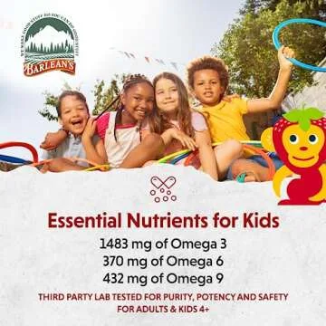Barlean's Omega Pals Omega 3 for Kids, Yummy Straw-Nana Flavored Children's Liquid Flax Seed Oil Supplement with 1,483 mg ALA, Non-GMO, Vegan Brain and Eye Health, 8 oz
