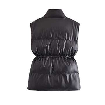 MJORI Women's Faux Leather Puffer Vest Sleeveless Jacket