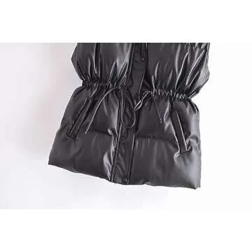 MJORI Women's Faux Leather Puffer Vest Sleeveless Jacket