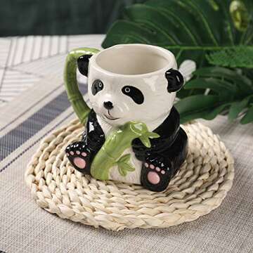 PULCHRITUDIE Panda 17oz Ceramic Coffee Tea Mug with Hand Painted Design