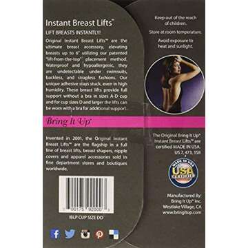Bring It Up Instant Breast Lifts - Cup Size DD & up 6 Pairs, Waterproof Boob Tape/Sticky Bra - Works Great with Backless Bra or Strapless Bra