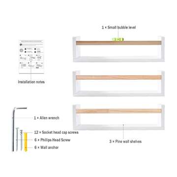Esonal White Nursery Floating Wall Shelf Décor Shelves for Bedroom Organizer or Kitchen Spice Rack Wall Mount Books Photo Picture Display Ledges 16 Inch Set of 3